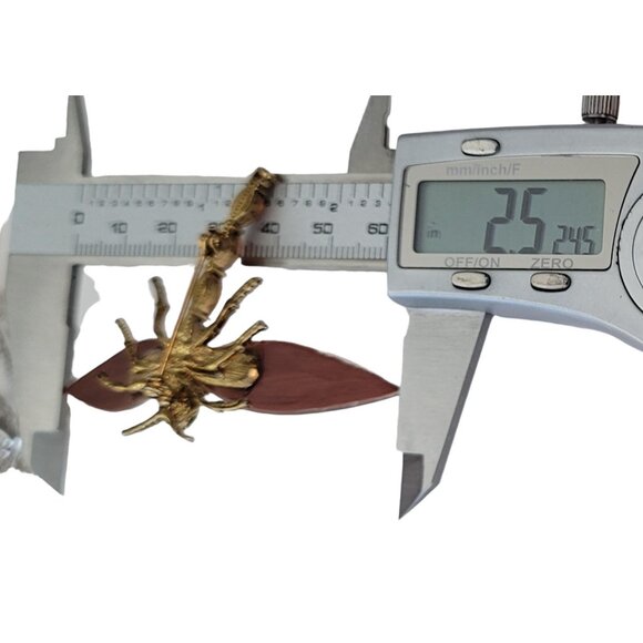 Gold Tone Orange Green Rhinestone Copper Tone Textured Wing Dragonfly Pin, E669 - Picture 7 of 9